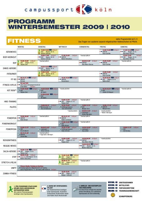 fitness programm wintersemester 2009 | 2010 - Campussport Köln