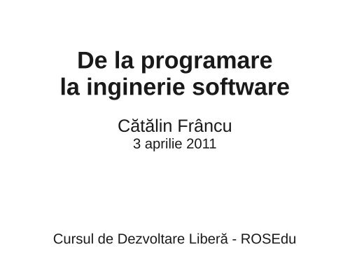 De la programare la inginerie software