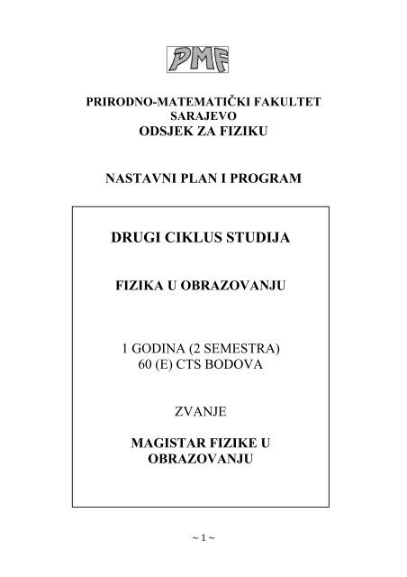 Nastavni plan i program za drugi ciklus - Fizika u obrazovanju - PMF