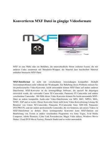 Konvertieren MXF Datei in gängige Videoformate