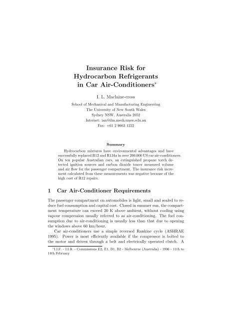 Insurance Risk for Hydrocarbon Refrigerants in Car Air-Conditioners