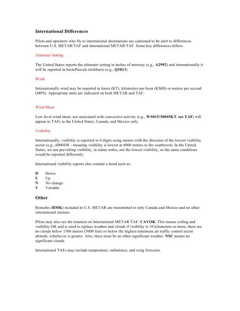 New Aviation Weather Formats: METAR/TAF