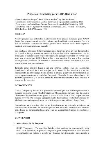 Proyecto de Marketing para GABA Rent a Car - Investigaciones ...