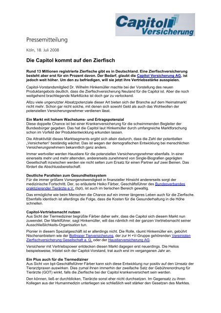 Pressemitteilung - Capitol Versicherung