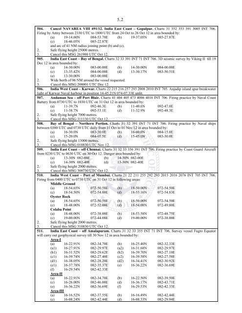 indian notices to mariners - Indian Naval Hydrographic Department