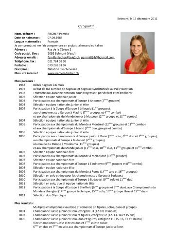 CV sportif - Pamela Fischer