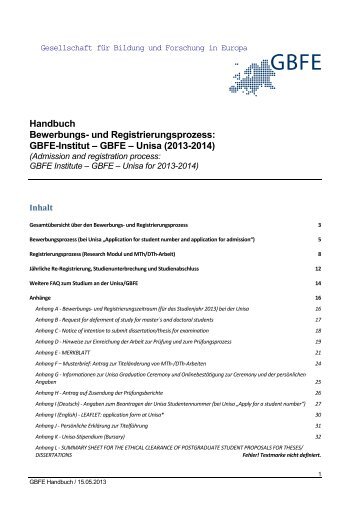 Handbuch Bewerbungs- und Registrierungsprozess: GBFE-Institut ...