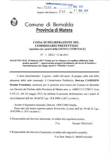 DELIBERA COMMISSARIO PREFETTIZIO N.1.pdf - Comune di ...