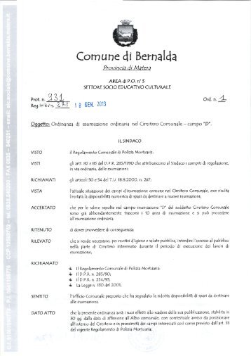 ORDINANZA SINDACALE N. 1 - 2013.pdf - Comune di Bernalda