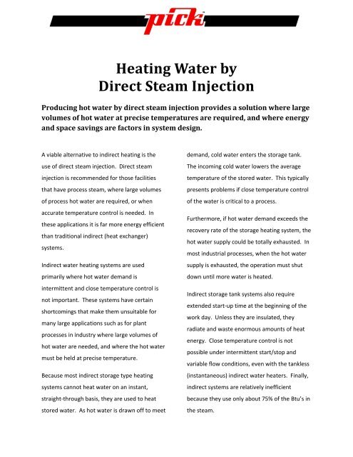 Heating Water by Direct Steam Injection - Chemical Processing