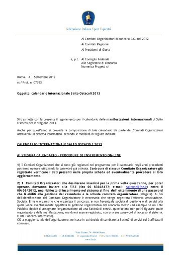 Ai Comitati Organizzatori di concorsi S.O. nel 2012 Ai Comitati ...