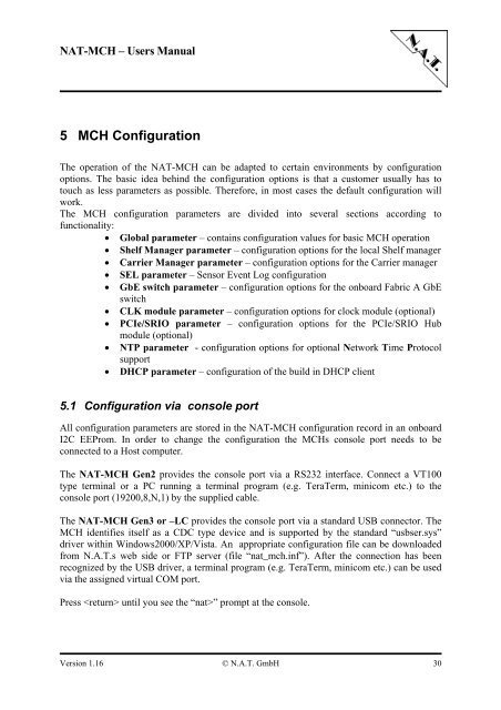 NAT-MCH Users Manual Version 1.16