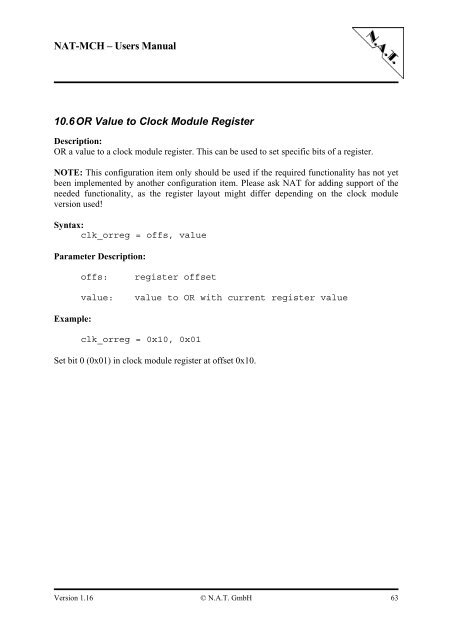 NAT-MCH Users Manual Version 1.16