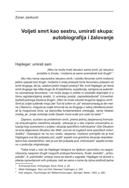 Voljeti smrt kao sestru, umirati skupa: autobiografija i ... - Komunikacija