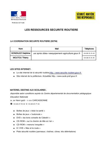 LES RESSOURCES SECURITE ROUTIERE - AUDE