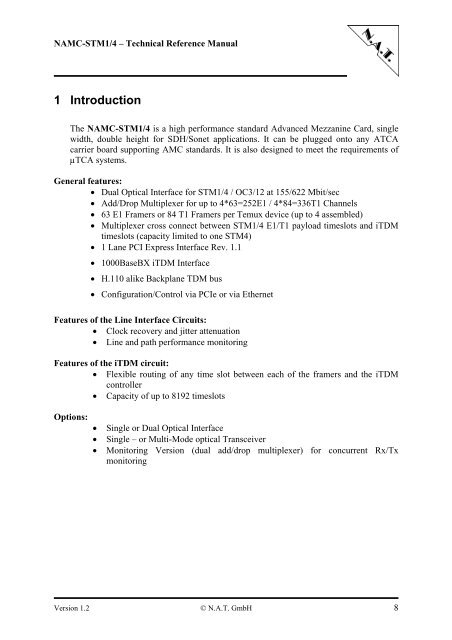 NAMC-STM1/4 Telecom AMC Module Technical Reference ... - NAT