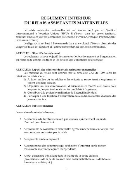 reglement interieur du relais assistantes maternelles - Saint-Savournin