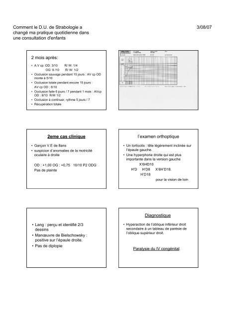 L'interrogatoire L'examen clinique consiste en : - Strabisme