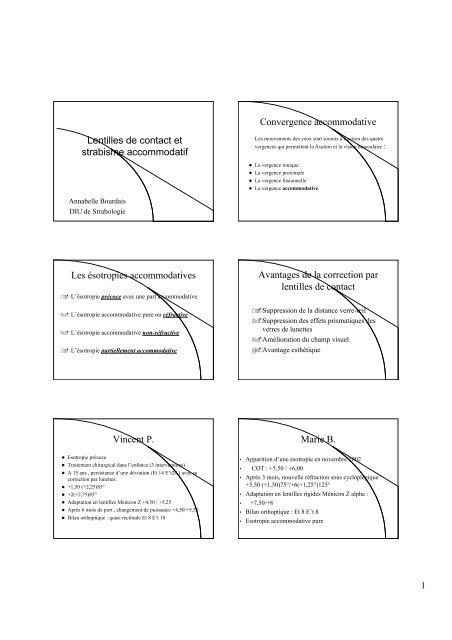 Lentilles de contact et strabisme accommodatif Convergence ...