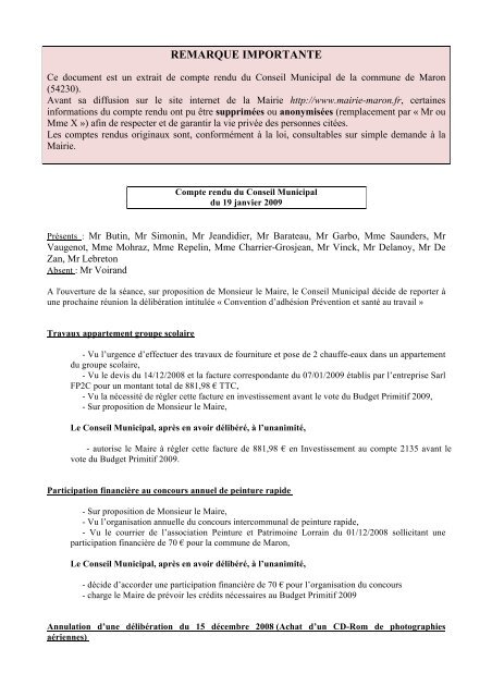 REMARQUE IMPORTANTE - Mairie-maron.fr