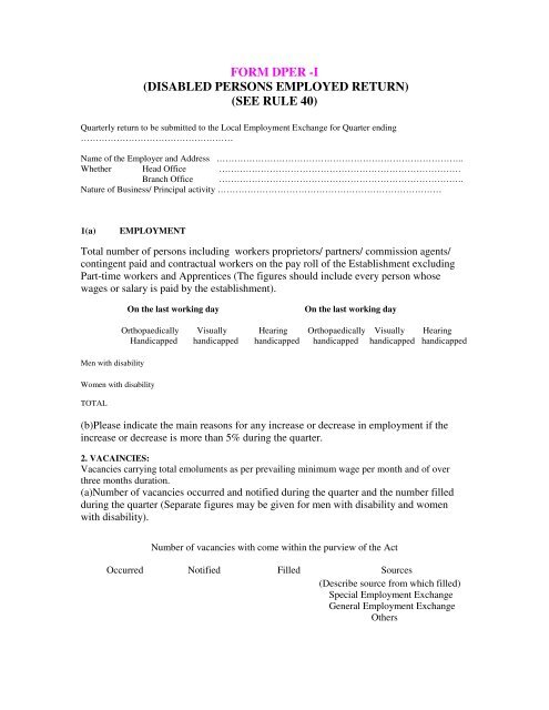 FORM DPER -I (DISABLED PERSONS EMPLOYED RETURN) (SEE ...