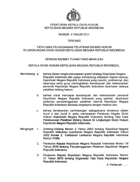 Peraturan Kepala Divisi Hukum Kepolisian Negara Republik Indonesia