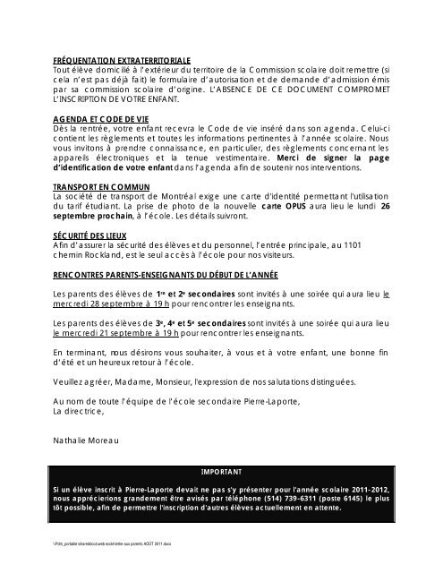 lettre aux parents AOÃT 2011.docx - Commission scolaire ...