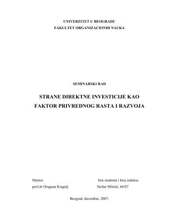 strane direktne investicije kao faktor privrednog rasta i ... - Ekonomija
