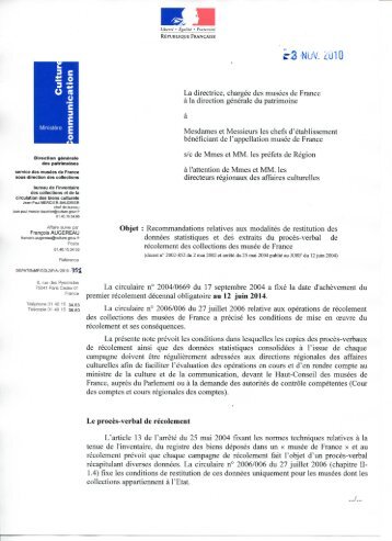 Recommandations relatives aux modalitÃ©s de restitution des ...