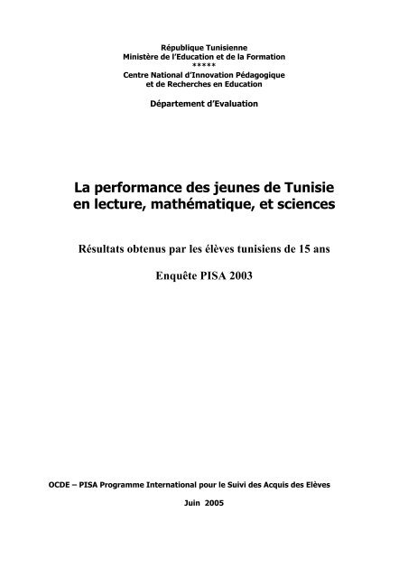 La performance des jeunes de Tunisie en lecture ... - CNIPRE