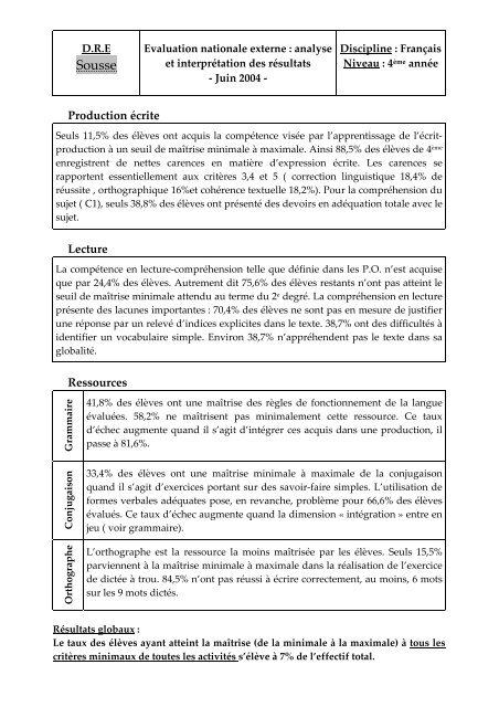 Evaluation nationale externe : analyse et interprÃ©tation ... - CNIPRE