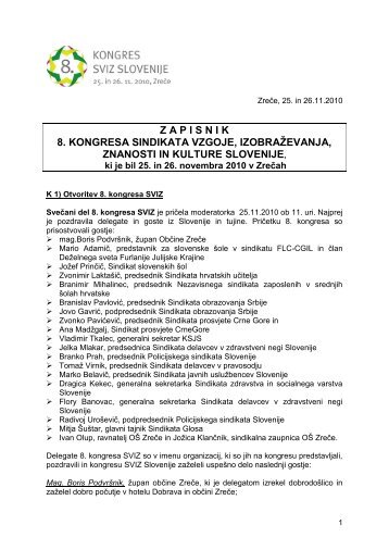 Zapisnik 8. Kongresa SVIZ Slovenije