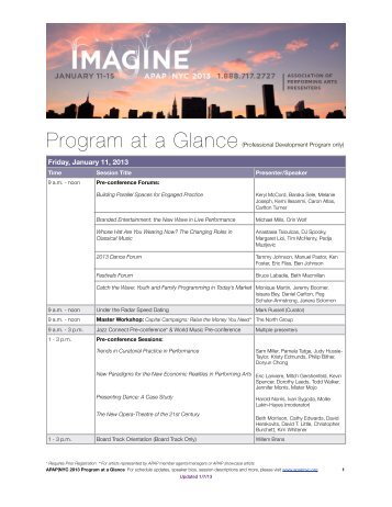 Program at a Glance - Association of Performing Arts Presenters