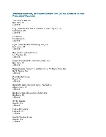 See complete list of grantees - Association of Performing Arts ...