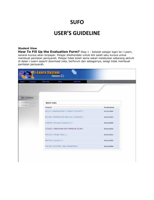 SUFO USER'S GUIDELINE - i-Learn Portal â UiTM e-Learning Portal