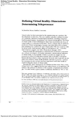 Defining Virtual Reality: Dimensions Determining Telepresence