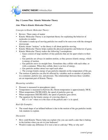 Kinetic Molecular Theory Aim