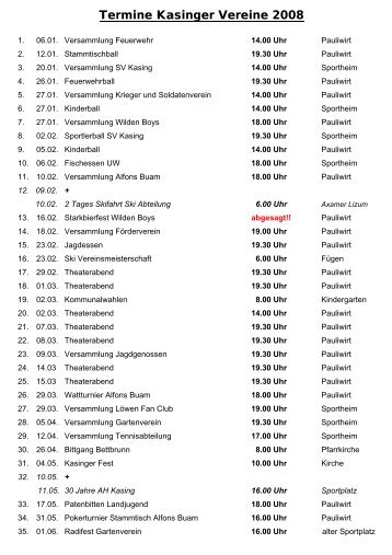 Termine Kasinger Vereine 2002 - SV Kasing