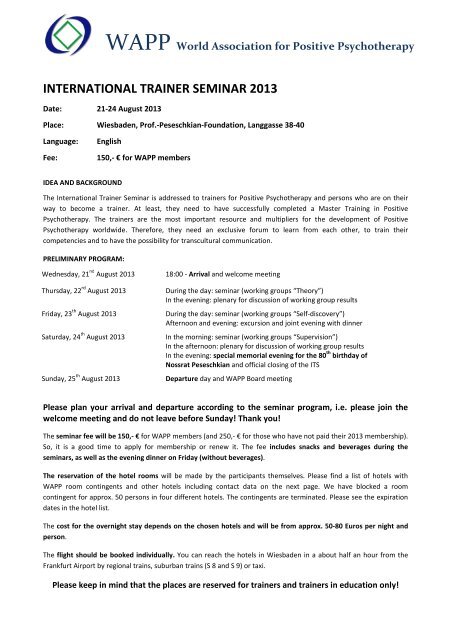 Its Announcement Sheet The World Of Positive Psychotherapy
