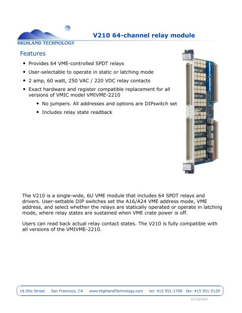 V210 64-channel relay module Features - Highland Technology
