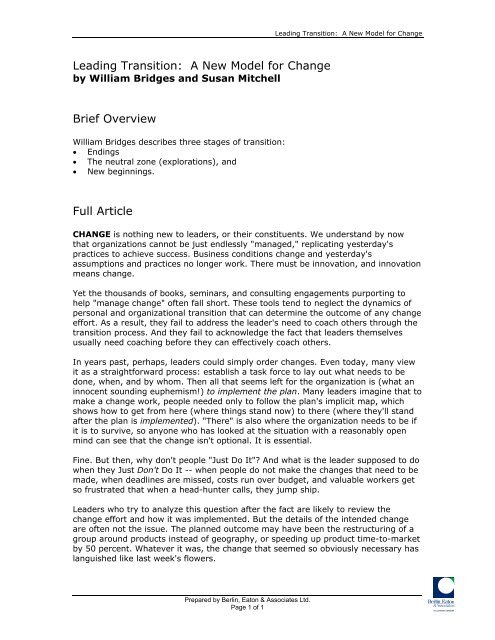 Leading Transition: A New Model for Change Brief ... - world.edu