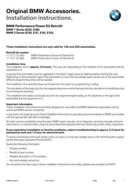 Original BMW Accessories. Installation instructions.