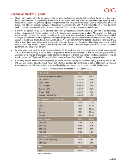 WEEKLY ECONOMIC BRIEF â 12 October 2012 Chief ... - LGsuper