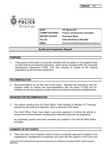 Audit and Inspection Report - Nottinghamshire Police Authority