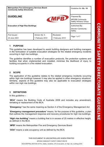 community safety directorate guideline - Metropolitan Fire Brigade