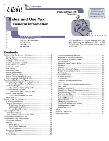 Pub 25, Utah Sales and Use Tax General Information