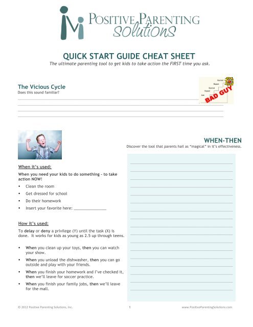 QUICK START GUIDE CHEAT SHEET - Positive Parenting Solutions