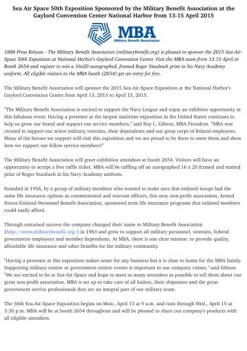 Sea Air Space 50th Exposition Sponsored by the Military Benefit Association at the Gaylord Convention Center National Harbor from 13-15 April 2015