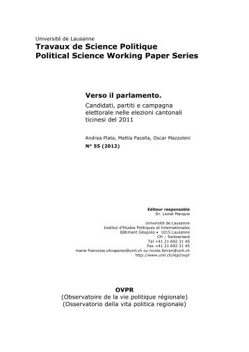Travaux de Science Politique Political Science Working Paper Series