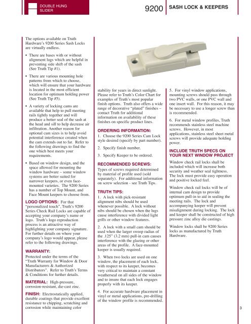 SASH LOCK - Truth Hardware